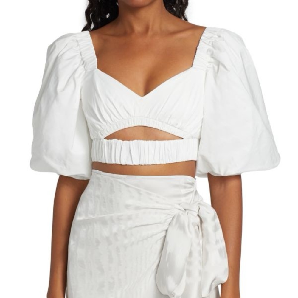 Silvia Tcherassi Bellagarda White Puff Sleeve Crop Top